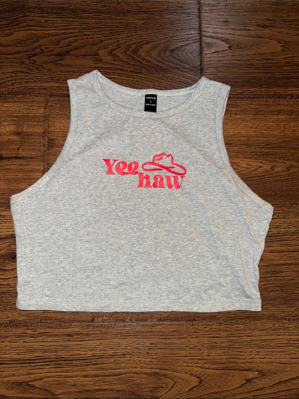 SHEIN Yee Haw Gray Cropped Tank Top